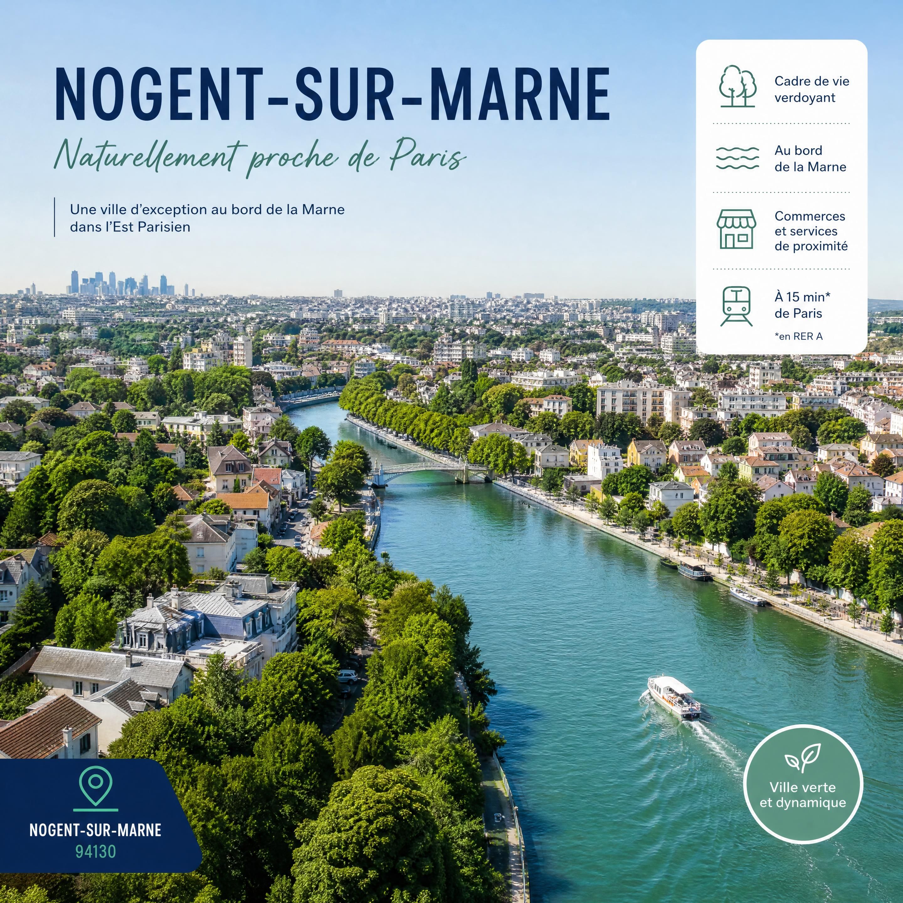 Vue aérienne de Nogent-sur-Marne et des bords de la Marne dans l'Est Parisien