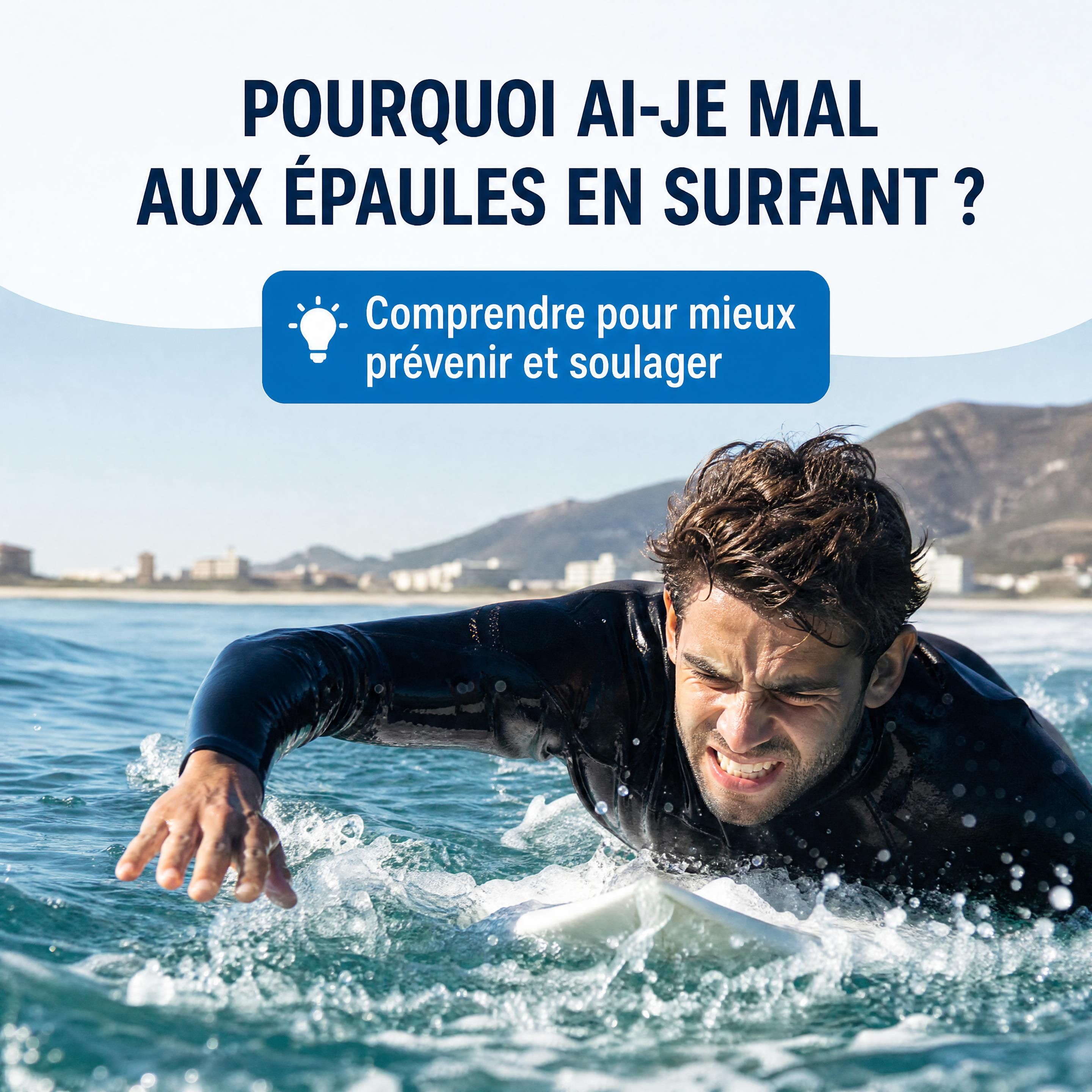 Chiropracteur réalisant une évaluation fonctionnelle de l’épaule et de la mobilité thoracique chez un surfeur
