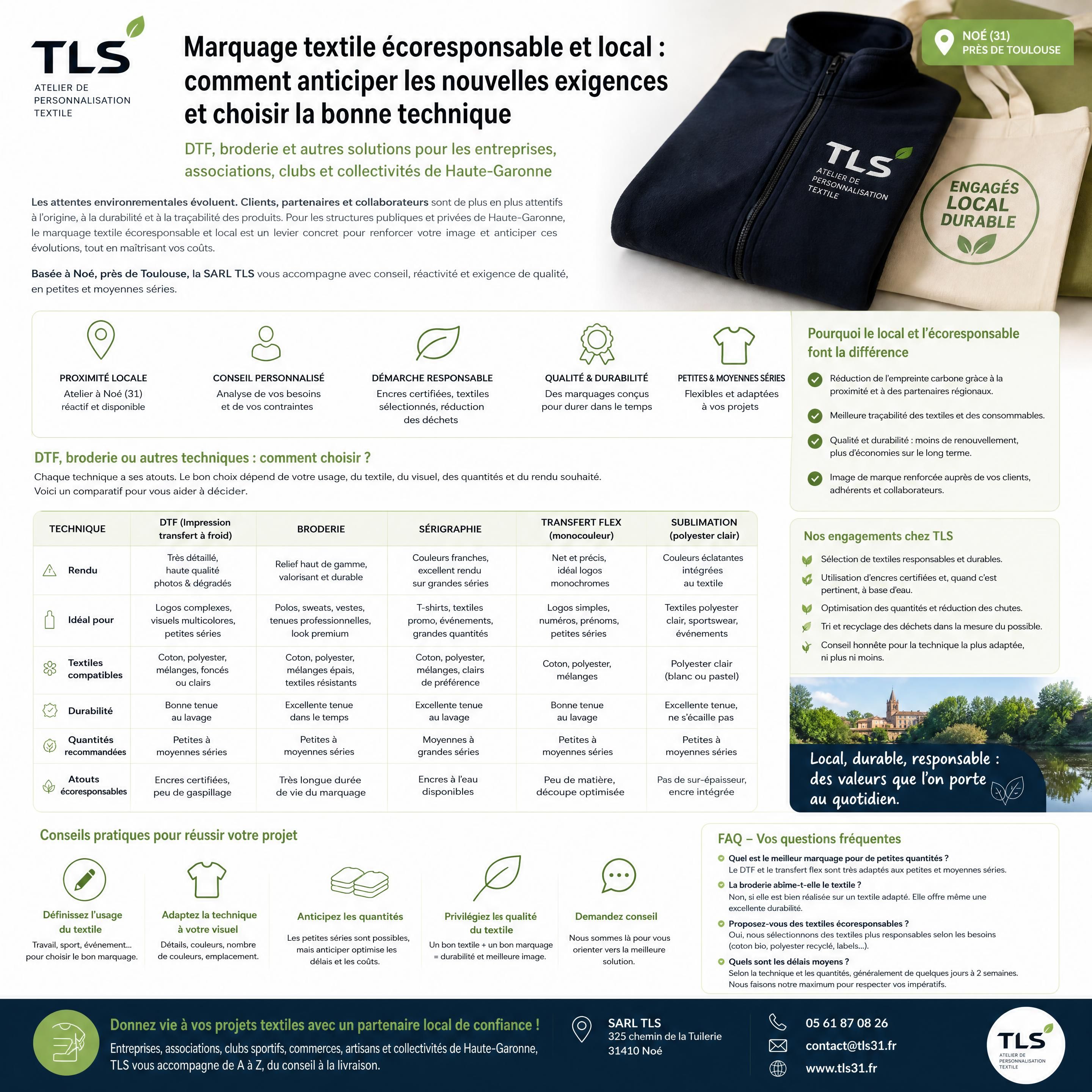 Comparaison entre marquage DTF coloré et broderie professionnelle sur polos et vêtements de travail