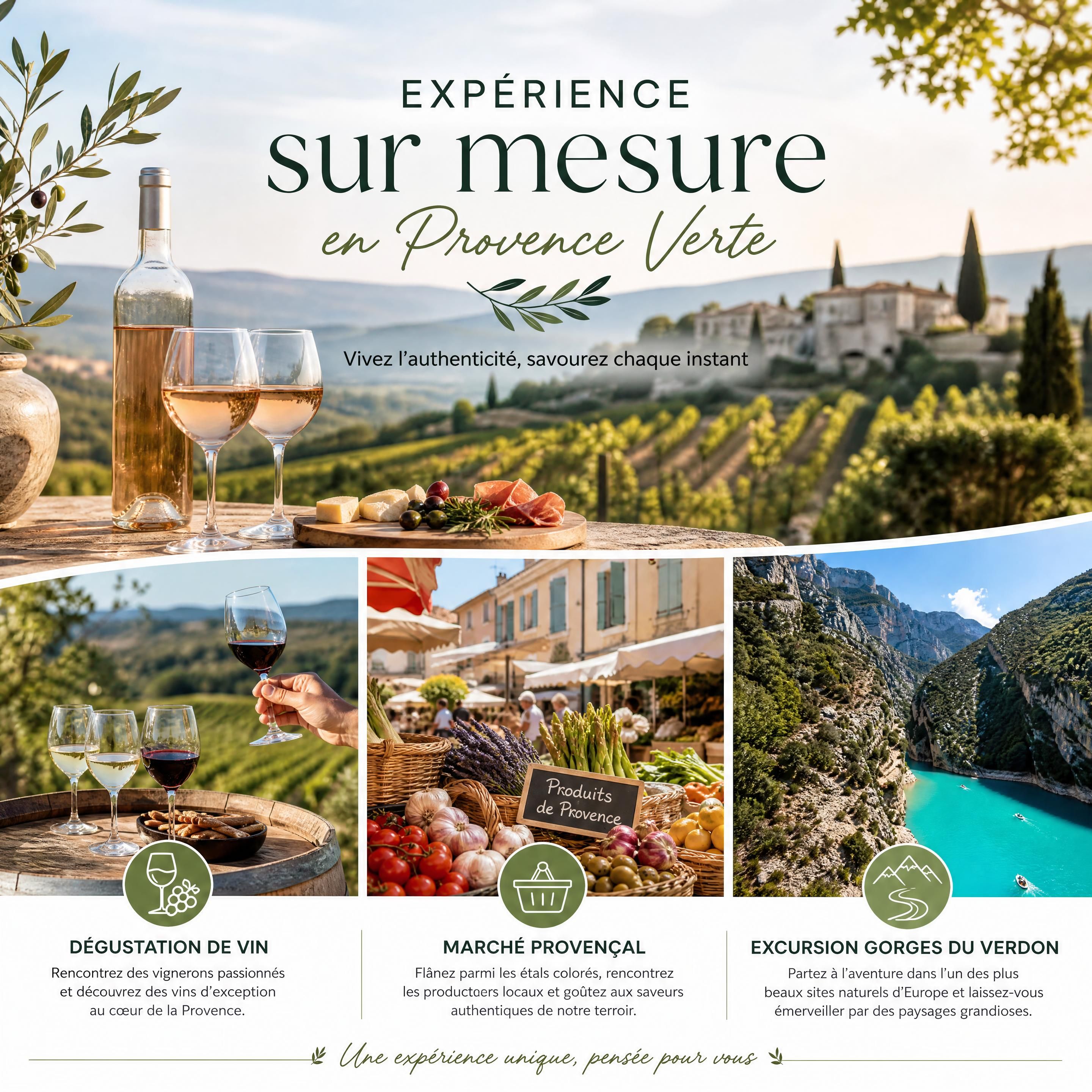 Expérience sur mesure en Provence Verte avec dégustation de vin, marché provençal et excursion vers les Gorges du Verdon