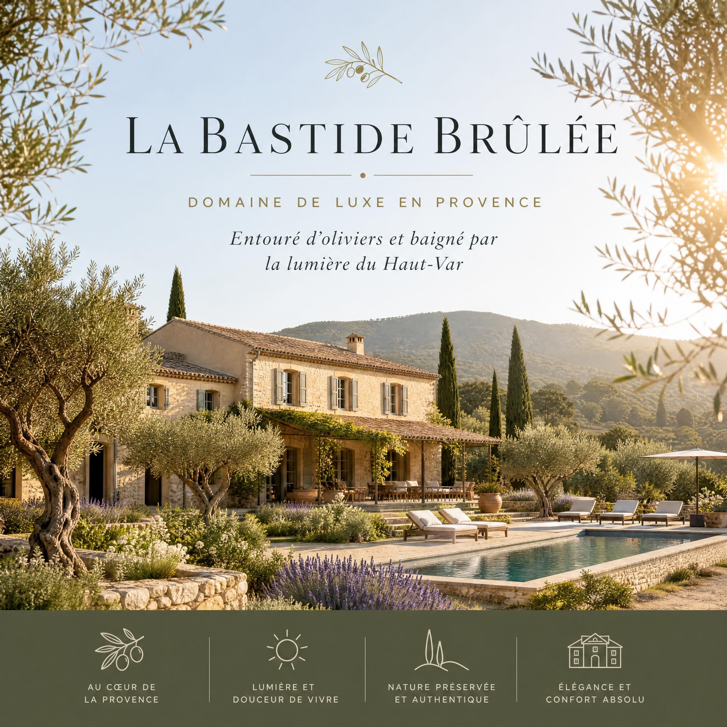 La Bastide Brûlée, domaine de luxe en Provence entouré d’oliviers et baigné par la lumière du Haut-Var
