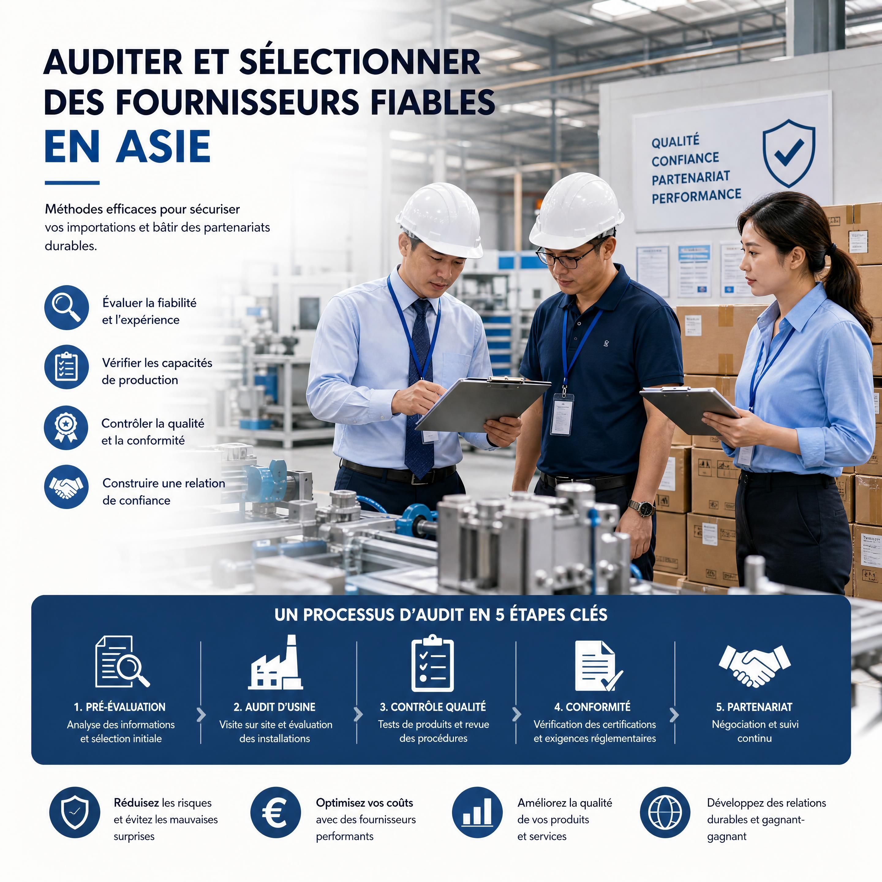 Visite d’usine en Asie avec contrôle des machines, des stocks et des documents de production