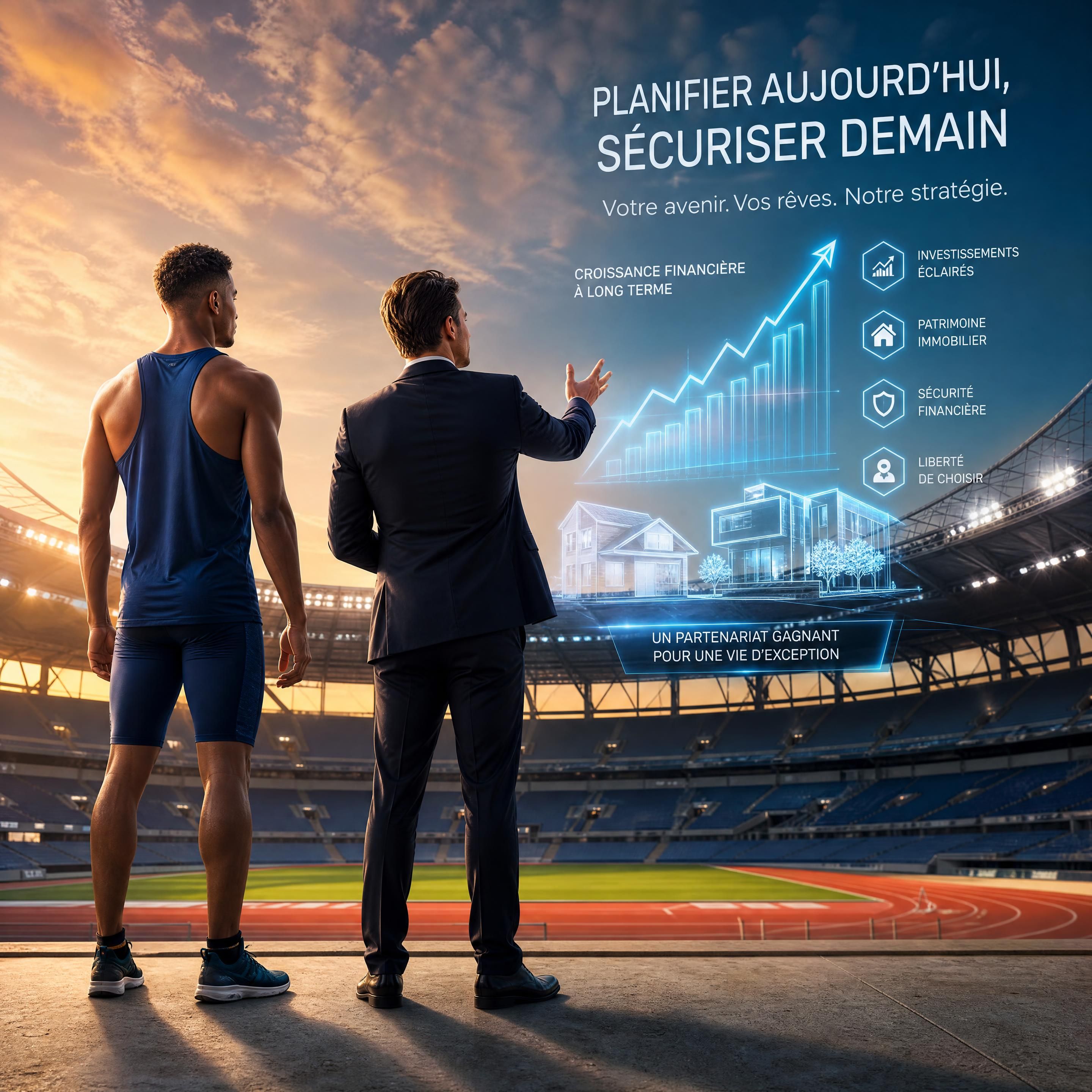 sportif de haut niveau échangeant avec un conseiller en gestion de patrimoine au sujet de son avenir financier